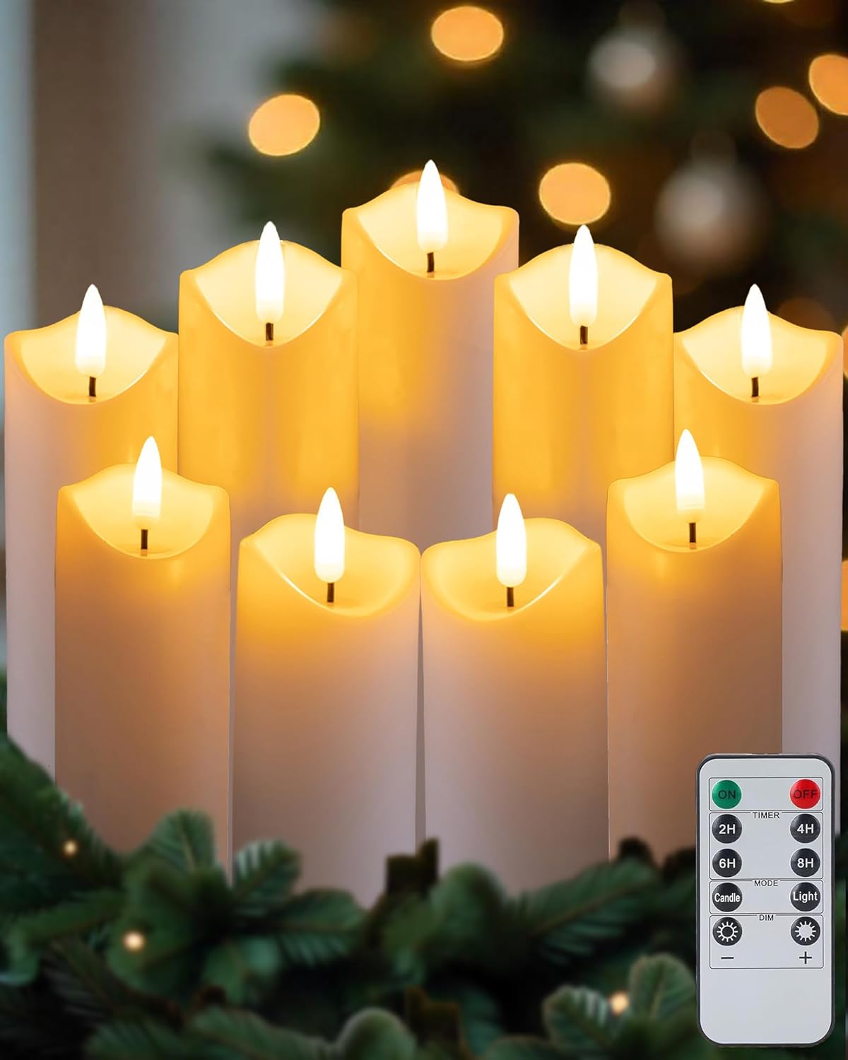 Gmnee 3"x4" Flickering Flameless Candles with Remote Timer, Real Wax, Ivory Pillar Candles, Set of 3 Fake LED Battery Operated Candles for Home, Fireplace, Centerpiece, Rustic and Farmhouse Decor