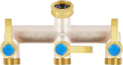 Upgraded Brass Garden Hose Splitter, 3/4" Hose Splitter 2 Way Heavy Duty with Extension Handles, Outdoor Faucet Splitter Water Spigot Splitter with Individual On/Off Valve