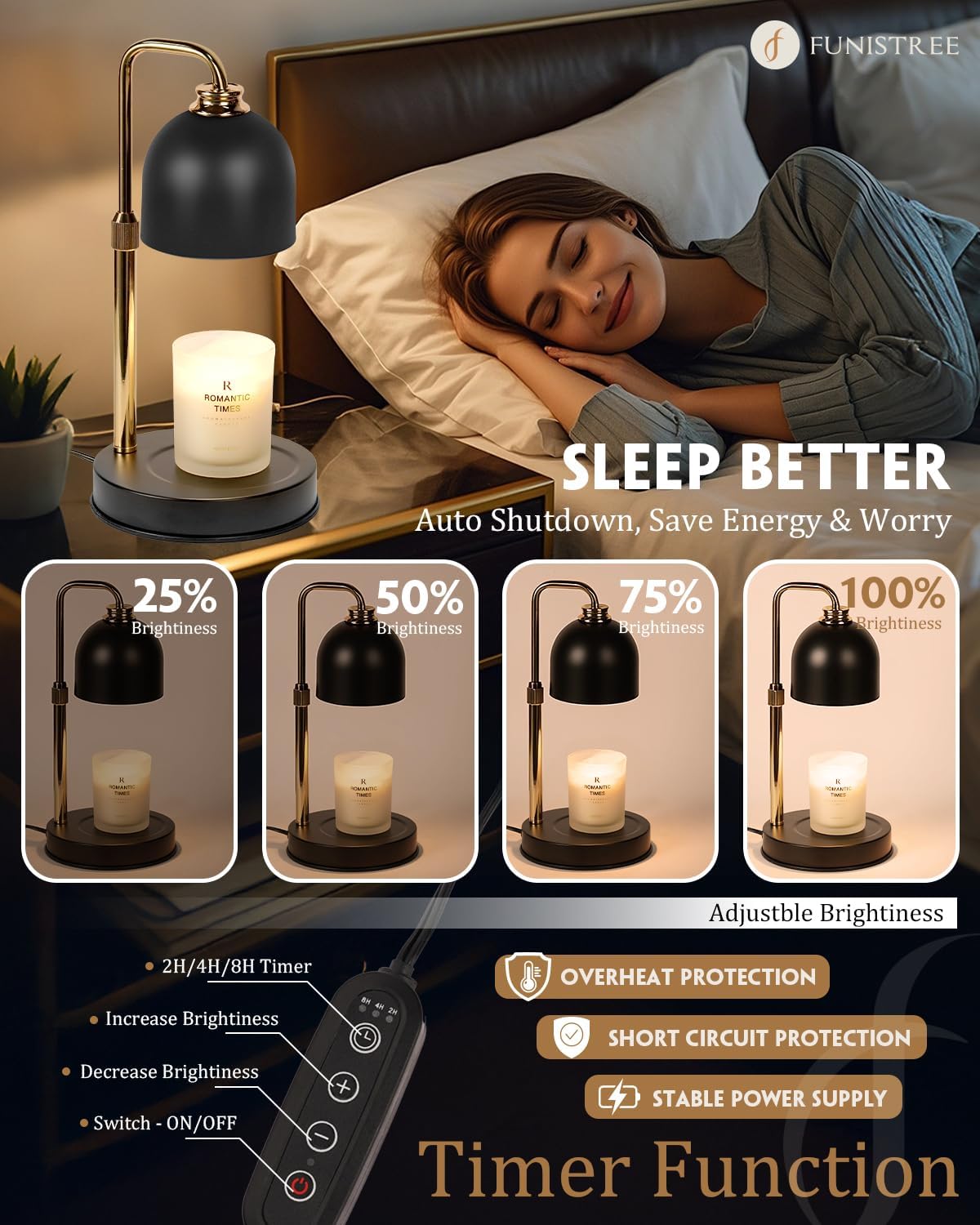 Candle Warmer Lamp Wood with Timer, Dimmable Electric Candle Lamp Warmer for Jar Candles, 2*35 Watt Bulb, Mothers Day Birthday Gifts for Women Men, Decorative Wooden Candle Lamp for Bedroom Home Decor