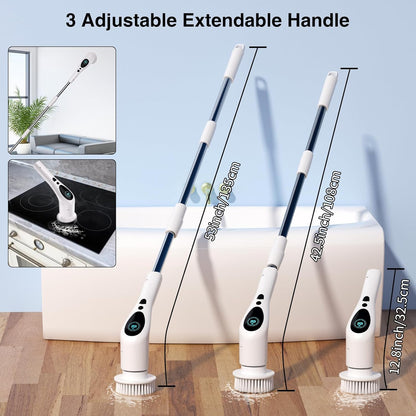 Electric Spin Scrubber, Electric Spin Cordless Tub and Tile Scrubber with Voice Broadcasting 3 Speed 9 Replaceable Clean Heads Power Spin Scrubbers