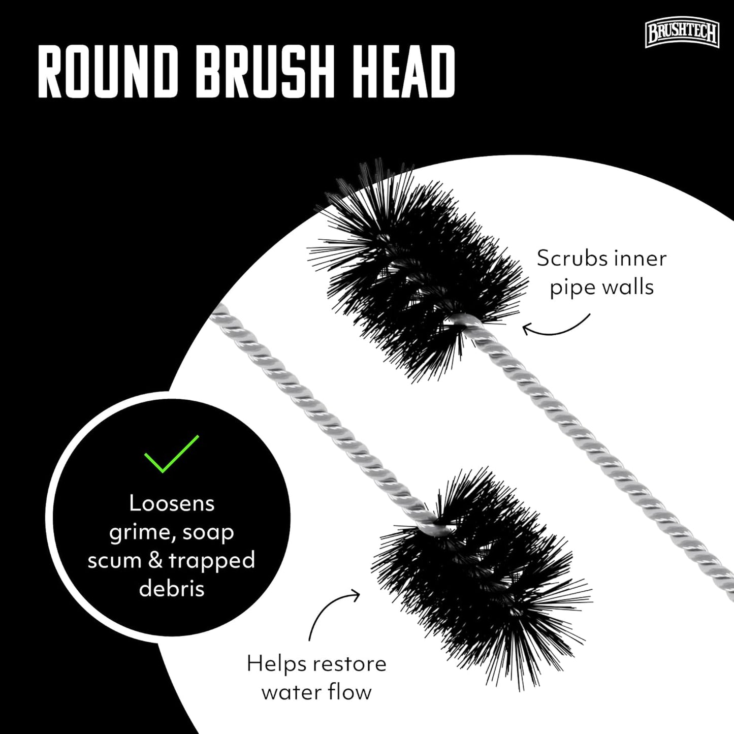 Brushtech 22" Super Flexible Drain Brush - Long Pipe Cleaning Brush for Tough Clogs, Hair, & Debris - Non-Kinking Spring for Kitchen & Hard-to-Reach Bathroom Sink Maintenance - Made in USA