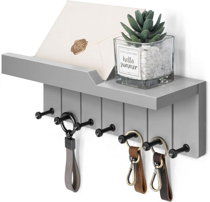 Rebee Vision Small Key Holder Wall Mount for Farmhouse Decor - Key and Mail Holder for Wall with Shelf and 4 Key Hooks - Room Decor Aesthetic (Distressed Blue)