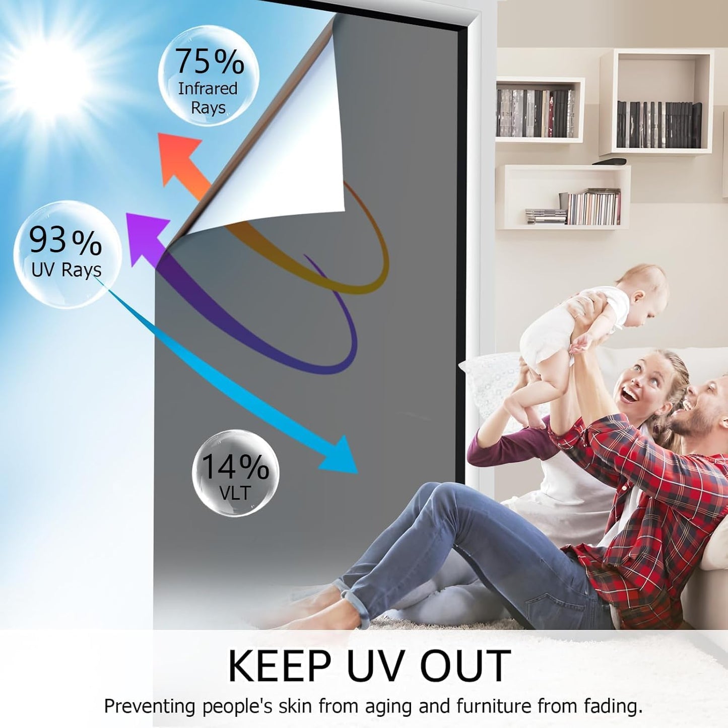 HIDBEA Frosted Window Privacy Film - Non Adhesive Static Cling Glass Stickers Sun UV Blocking Heat Control Door Covering Decals for Home Office, 23.6 x 78.7 Inch