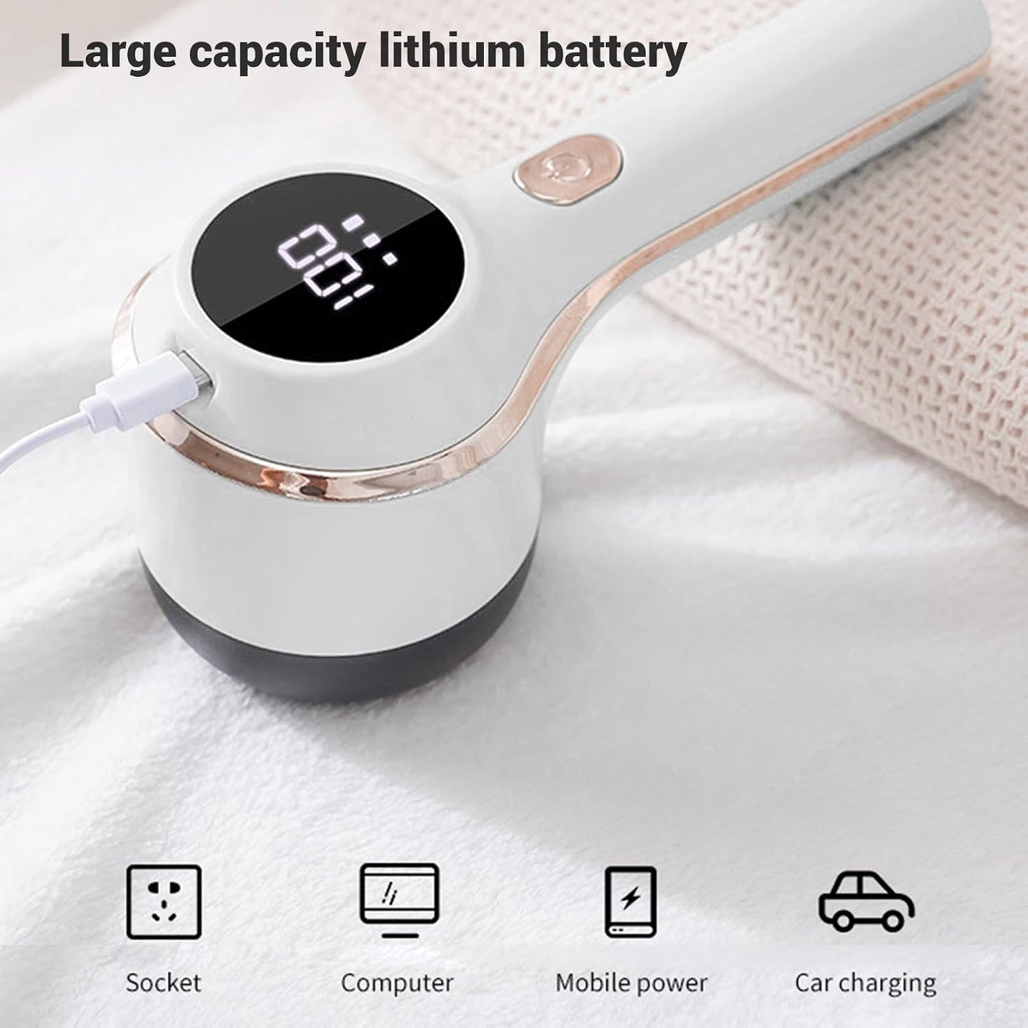 Rechargeable Electric Fabric Shaver with LED Display, 3-Speed Lint Remover for Clothes and Furniture, 6-Blade Portable Sweater Defuzzer, Battery-Powered Fuzz Remover - Green