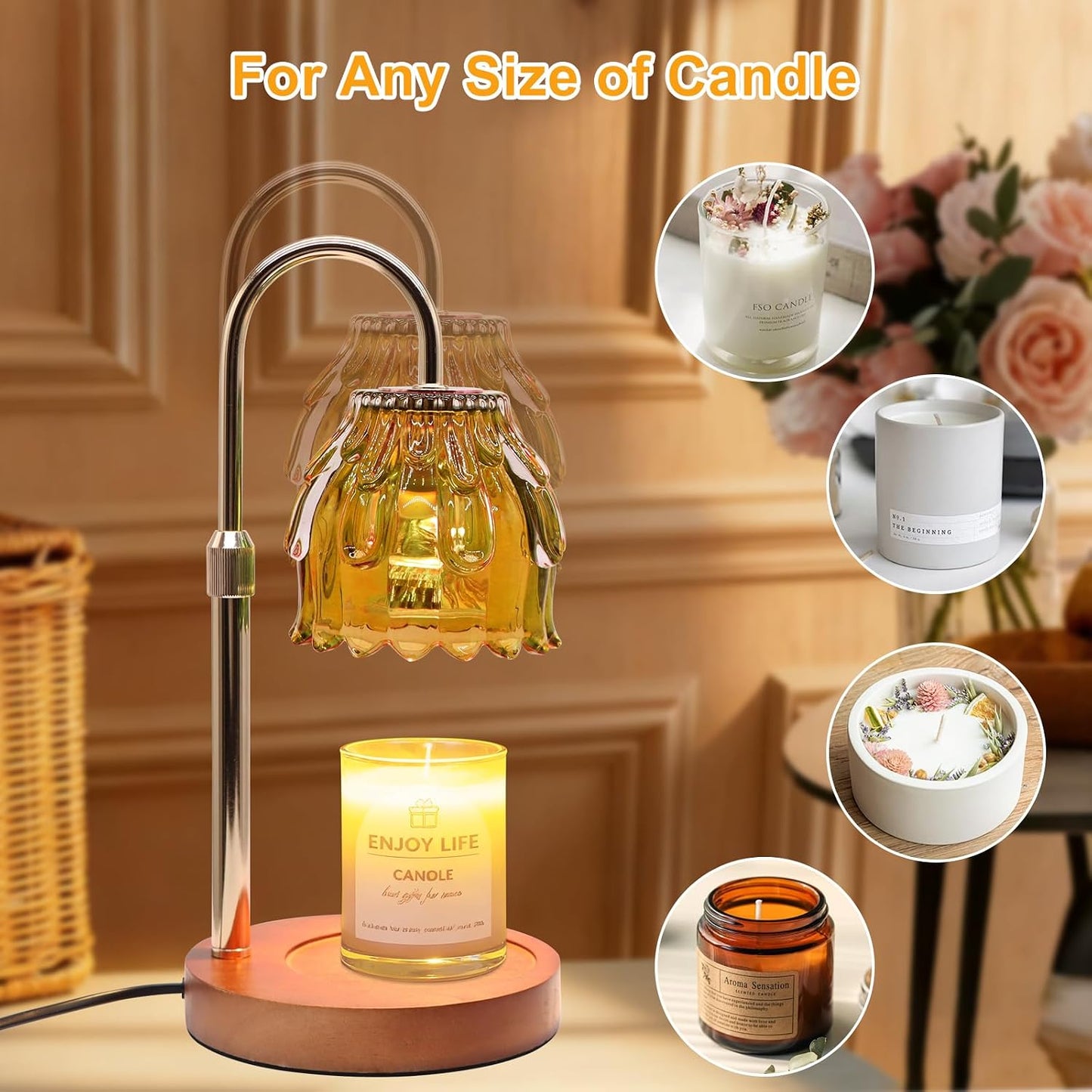 Candle Warmer Lamp with Timer & Dimmer, Birthday Gifts for Women Mom, 4-Level Dimmable Flower Heat Lamp for Jar Candles, Adjustable Height, House Warming Gifts, Home Decor (Purple