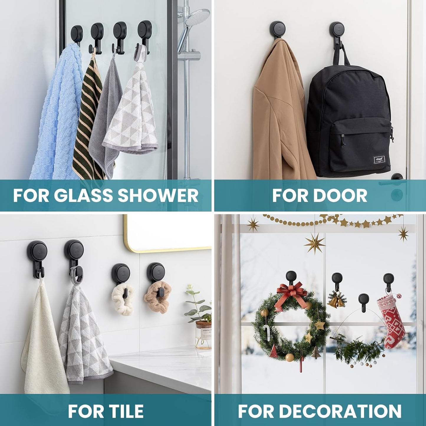 TAILI Suction Cup Razor Holder in Shower 2 Pack, Towel, Loofah, Shaver Holder for Bathroom Wall, Powerful Suction Cup Shower Hooks, Easy to Install and Reuse, White