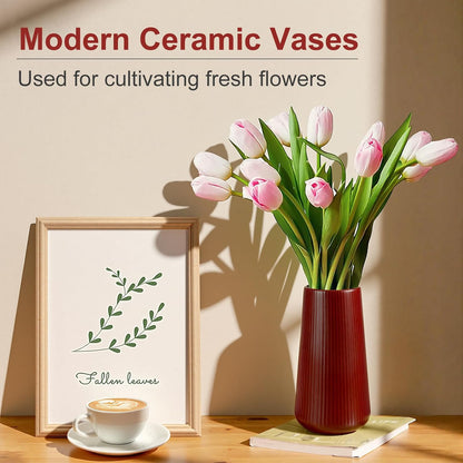 White Ceramic Vase, GUKJOB Small Cute Flower Vase for Pampas Grass, Home, Living Room, Dining Table, Farmhouse, Office Decor, Bedroom, Table, and Kitchen Shelf (White- 2PCS)