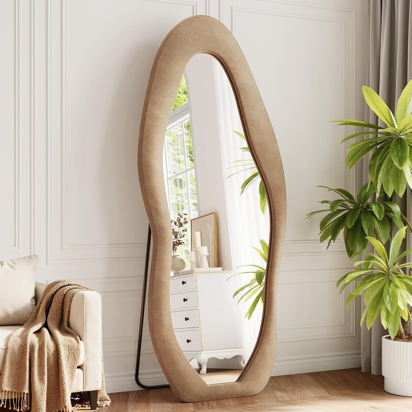 71"x32" Flannel Full Length Mirror, Arched Mirrors Full Length with Stand, Flannel Floor Mirror for Bedroom and Living Room, Full Body Mirror Hanging or Leaning, White