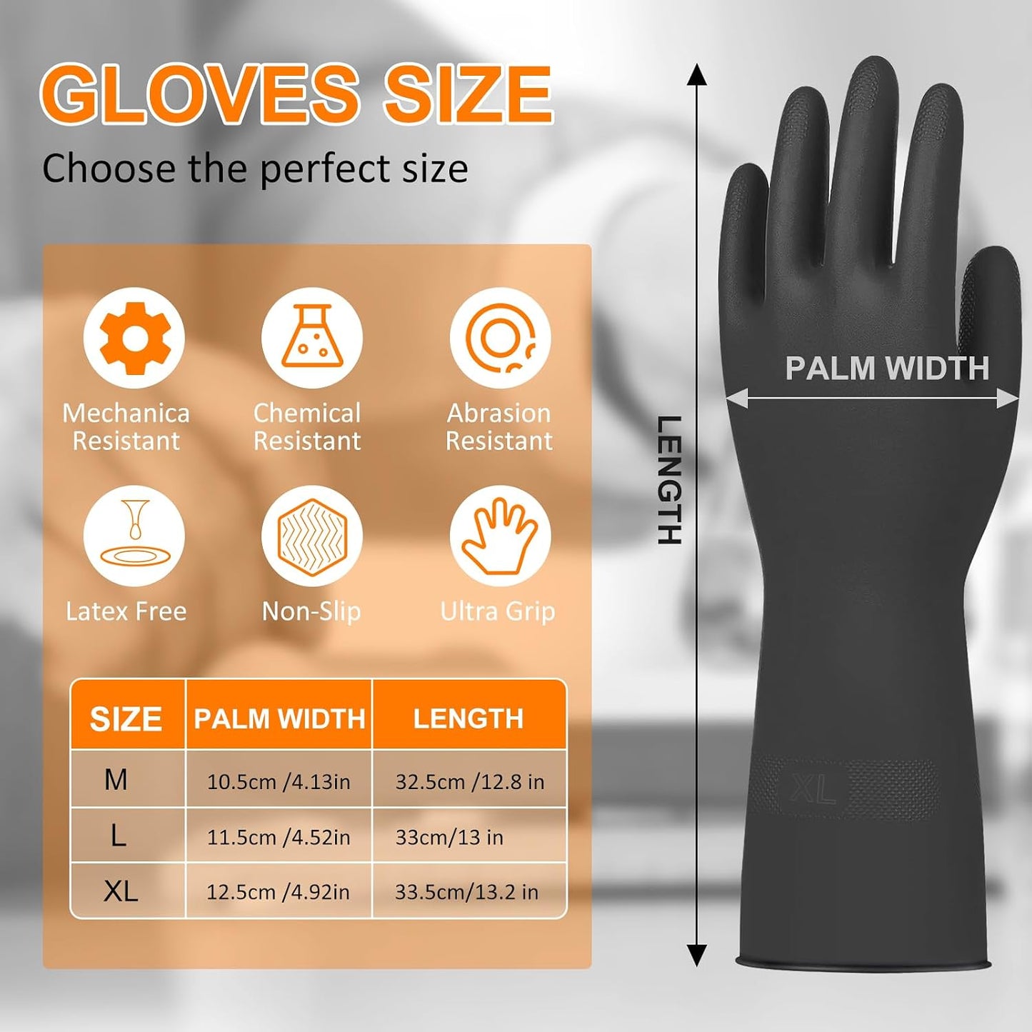 Beieverluck 10 Pairs Chemical Resistant Gloves, Reusable Heavy Duty Rubber Work Gloves with Textured Palm, Black Cleaning Dishwashing Gloves, X-Large