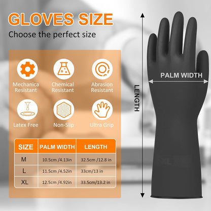 Beieverluck 10 Pairs Chemical Resistant Gloves, Reusable Heavy Duty Rubber Work Gloves with Textured Palm, Black Cleaning Dishwashing Gloves, X-Large