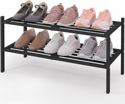 Smiry Bamboo Shoe Rack, 3 Tier Free Standing Wooden Shoe Organizer, Stackable Wood Shoe Storage Shelf for Closet, Entryway, 5 Horizontal Slats, 26.8"x11"x18.3", Natural