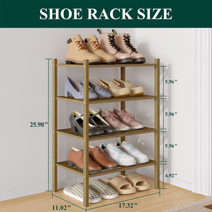 Smiry Bamboo Shoe Rack, 3 Tier Free Standing Wooden Shoe Organizer, Stackable Wood Shoe Storage Shelf for Closet, Entryway, 5 Horizontal Slats, 26.8"x11"x18.3", Natural