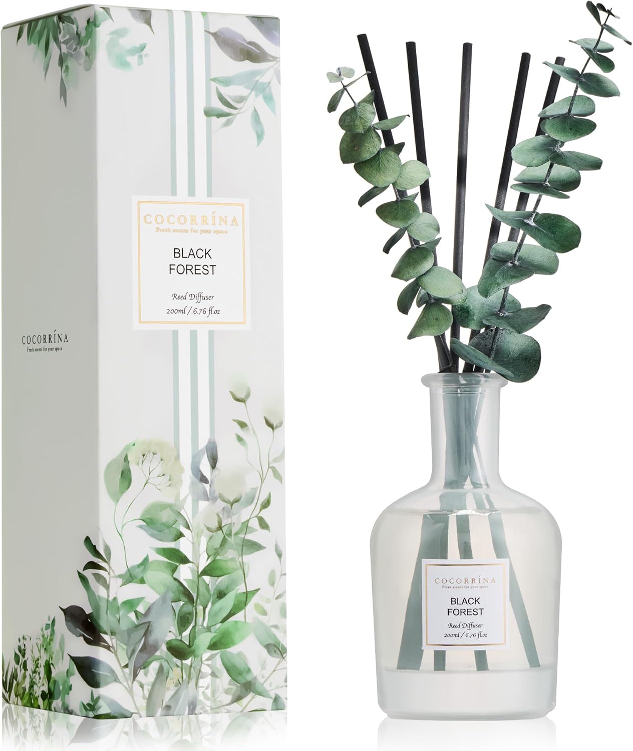 COCORRÍNA Wild Mint & Eucalyptus Reed Diffuser – 6.76 oz Essential Oil with 8 Reeds & Real Eucalyptus Sticks, Home Fragrance for Bedroom or Bathroom Décor