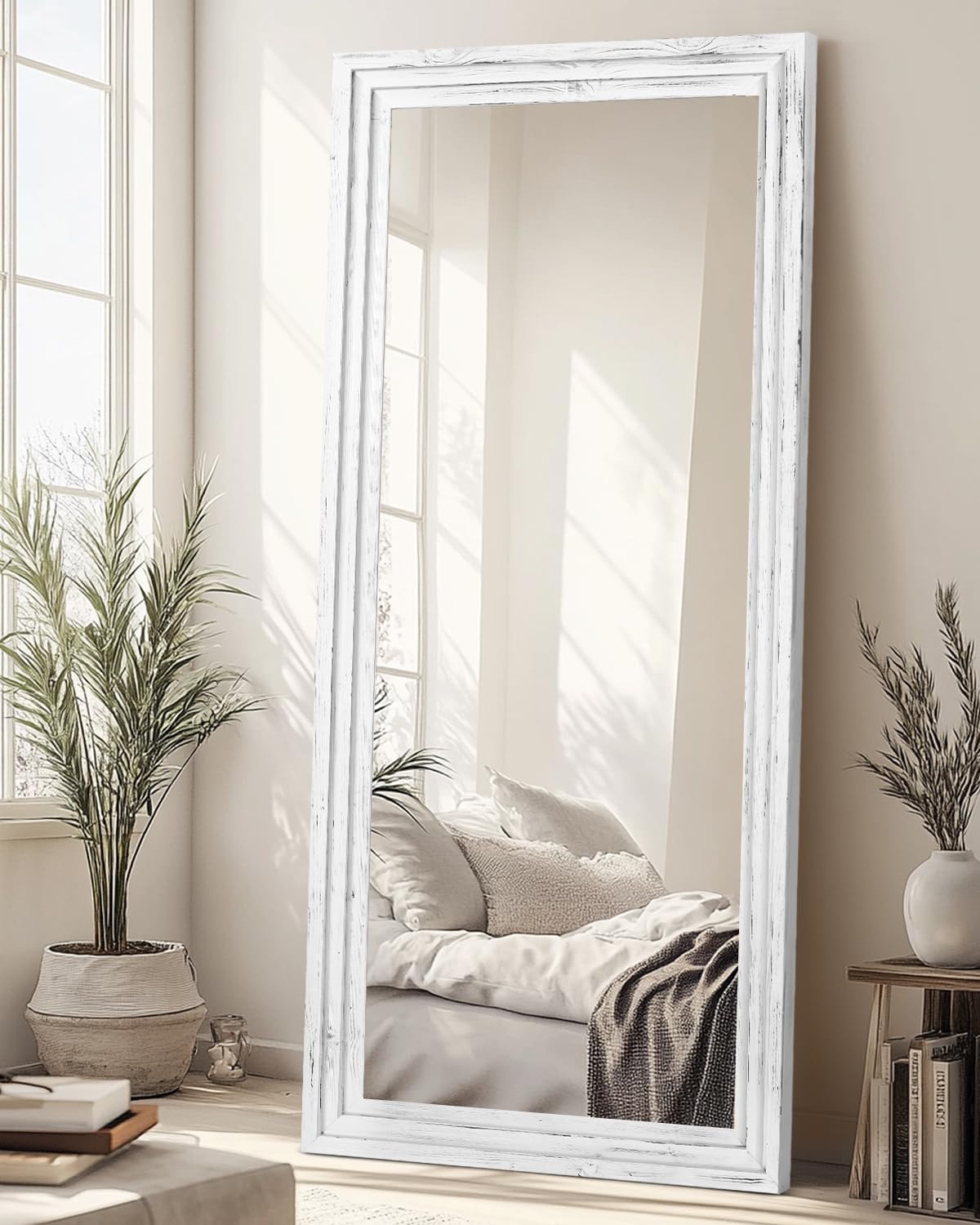 Full Length Mirror 65"x22" with Stand Solid Wood Frame Floor Large Mirror for Living Room, Bedroom Hanging Standing or Leaning Wall-Mounted, New Black