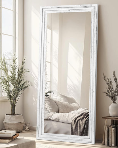 Full Length Mirror 65"x22" with Stand Solid Wood Frame Floor Large Mirror for Living Room, Bedroom Hanging Standing or Leaning Wall-Mounted, New Black