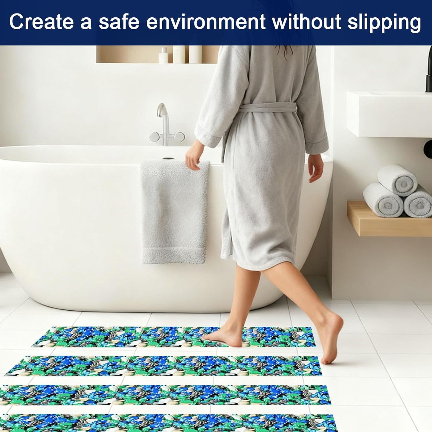 Waterproof Tape for Pools, 4" x15FT Heavy Duty Anti Slip Stair Treads Outdoor Tape Non-Slip Rubber Grip Tape Shower Strips Slip Resistant Tape Traction Tape for Stairs Showers Bathroom Trails
