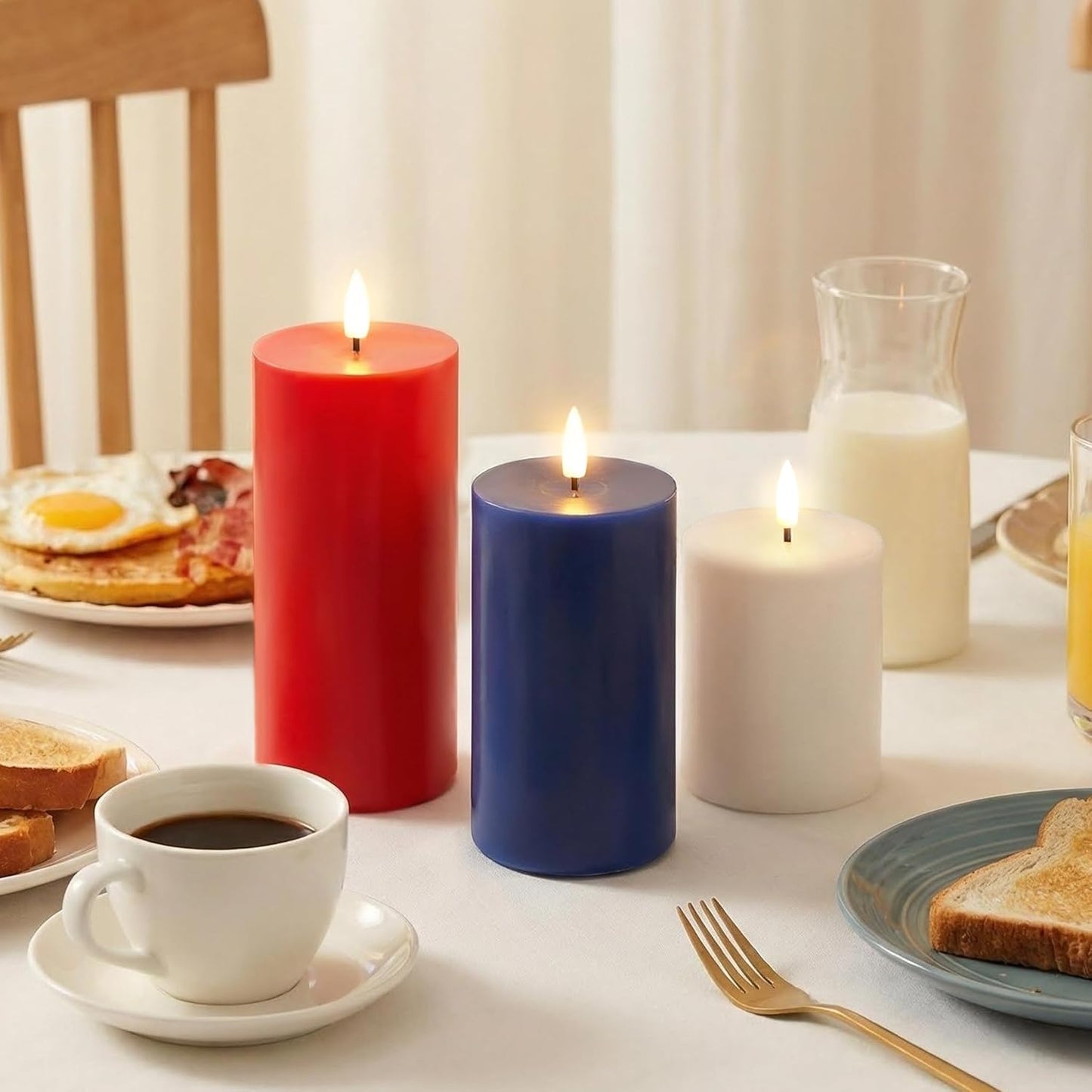 Eywamage White Real Wax Flameless Pillar Candles with Remote, Flickering Flat Top LED Battery Candles Set of 3