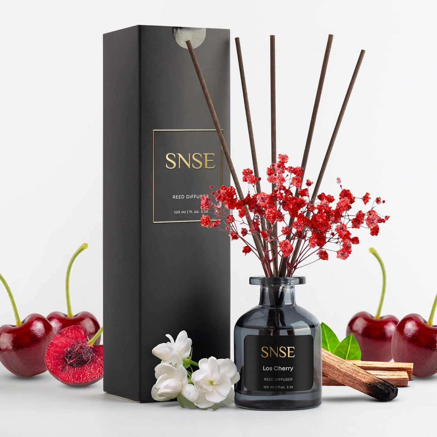 SNSE Tobaco & Vanilla with Flowers Perfumed Reed Diffuser Set | 3.38 oz Scent Fragrance Oil Diffuser for Bedroom, Bathroom, Home Décor and Gift, Decorative Air Fresheners with Sticks