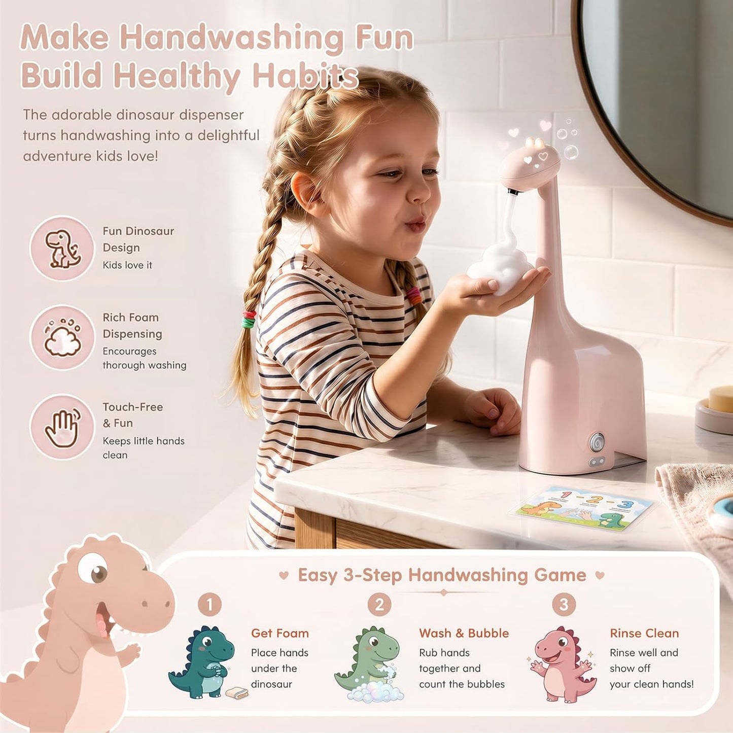 Automatic Foaming Soap Dispenser,10oz/300ml Touchless Smart Dispenser,Rechargeable Electric with 3-Level Adjustable Foam,IPX5 Waterproof for Bathroom Kitchen,White