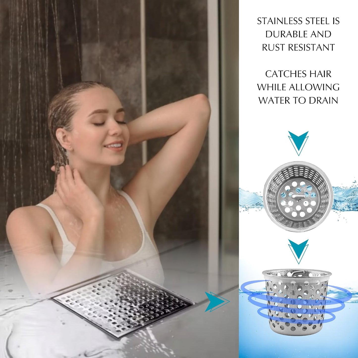 Shower Drain Strainer for Oatey Designline Shower Drain, Linear and Square with Shower Drain Key for Drain Grate Removal, Stainless Steel