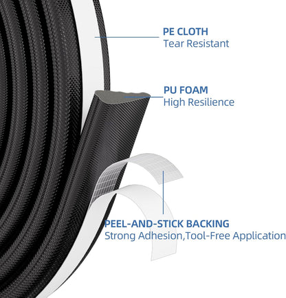 118”Wedge Weather Stripping Door Seal Strip for Door Frame,Self-Adhesive Window Insulation for Winter,Dark Foam Gap Filler for Light Noise Blocker,Front Exterior Door Side Draft Stopper,White