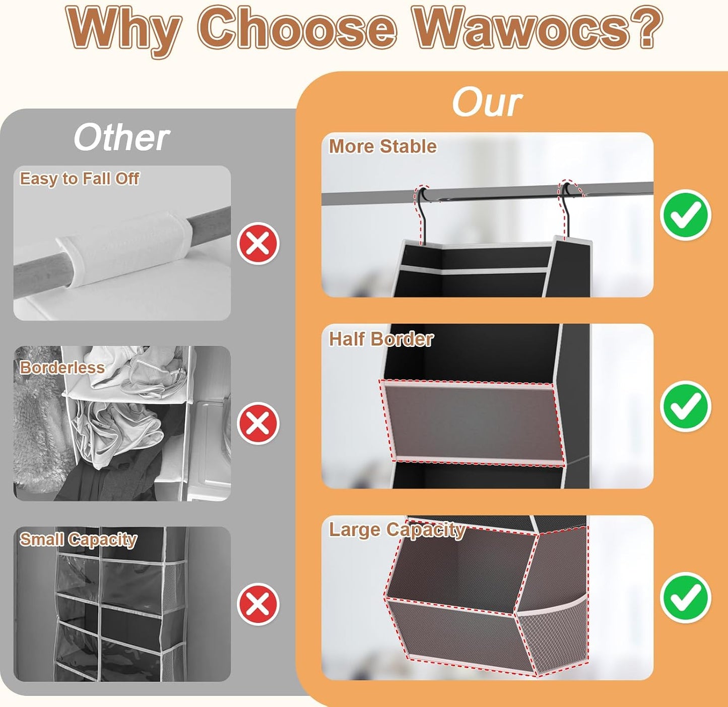 Hanging Closet Organizer 4 Shelf Collapsible Bedroom Closet Organizers and Storage Hanging with Mesh Pockets for Clothes, Fabric Hanging Storage Bins for Wardrobe Closet Organization and Storage, Grey