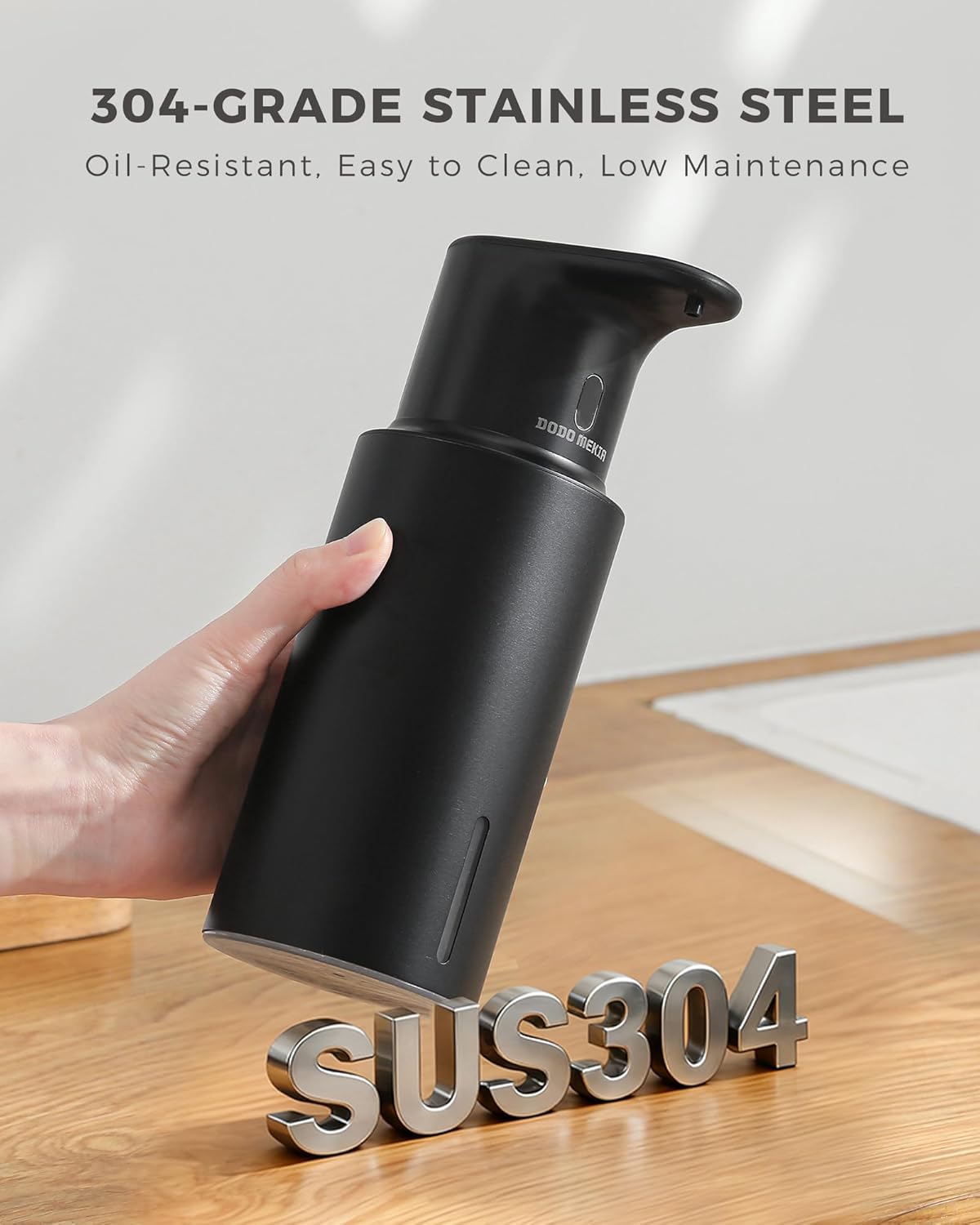 Automatic Liquid Soap Dispenser Touchless, 304 Stainless Steel Bottle Body &16.2oz/480ml Rechargeable, 3 Adjustable Liquid Levels, IPX7 Waterproof, for Kitchen Bathroom, Stainless Steel