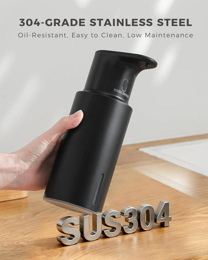Automatic Liquid Soap Dispenser Touchless, 304 Stainless Steel Bottle Body &16.2oz/480ml Rechargeable, 3 Adjustable Liquid Levels, IPX7 Waterproof, for Kitchen Bathroom, Stainless Steel