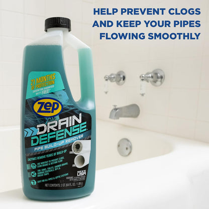 Zep Drain Defense Pipe Build-Up Remover - 64 Ounces - ZLDC648 - Professional Strength Liquid Pipe Build Up Remover,GREEN | Professional Strength, Liquid Formula