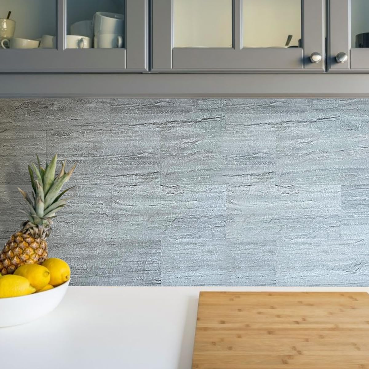 AULIGET 6" x 12" Black Slate Peel and Stick Backsplash Wall Tiles, PVC Faux Stone Stick on Tiles for Backsplash Kitchen, Bathroom, Laundry Room, Camper, Fireplace (Pack of 20)