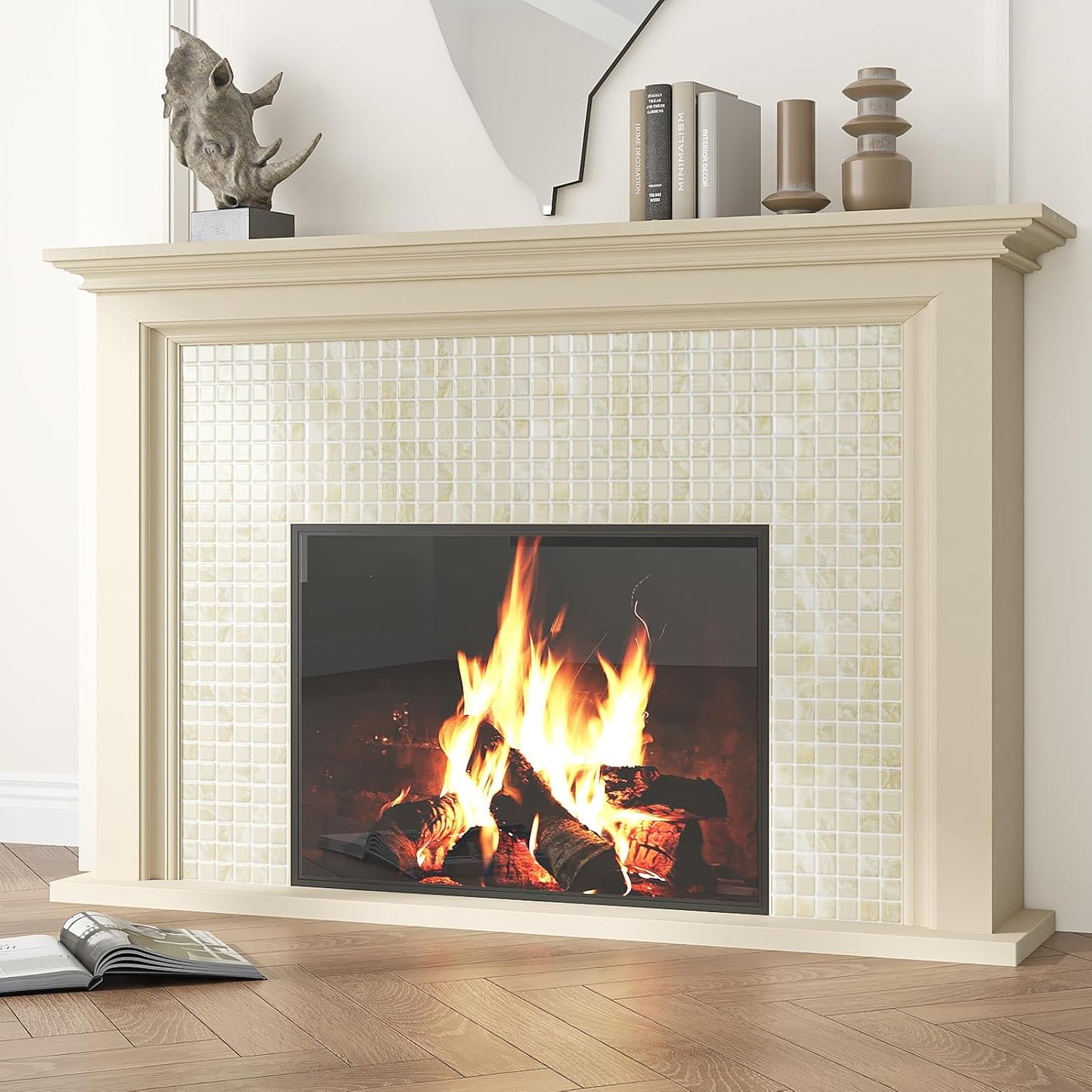 VEELIKE Cream Beige Mosaic Peel and Stick Backsplash for Kitchen Backsplash Tiles Peel and Stick Waterproof Wall Tile Stickers 12''x12'' 6 Sheet Removable Self Stick on Backsplash for Kitchen Bathroom
