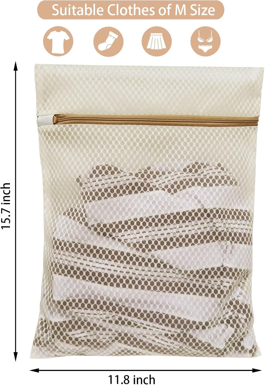 6 Pack Laundry Bag, Durable Honeycomb Mesh Laundry Bags Suitable for Delicate Clothes Washing (3 Large, 3 Medium) Beige