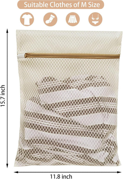 6 Pack Laundry Bag, Durable Honeycomb Mesh Laundry Bags Suitable for Delicate Clothes Washing (3 Large, 3 Medium) Beige