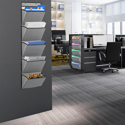 Wall Mounted File Holder Over Door Hanging Mail Organizer Document Storage Bag for Papers Magazines and Books (7 POCKETS-GREY)