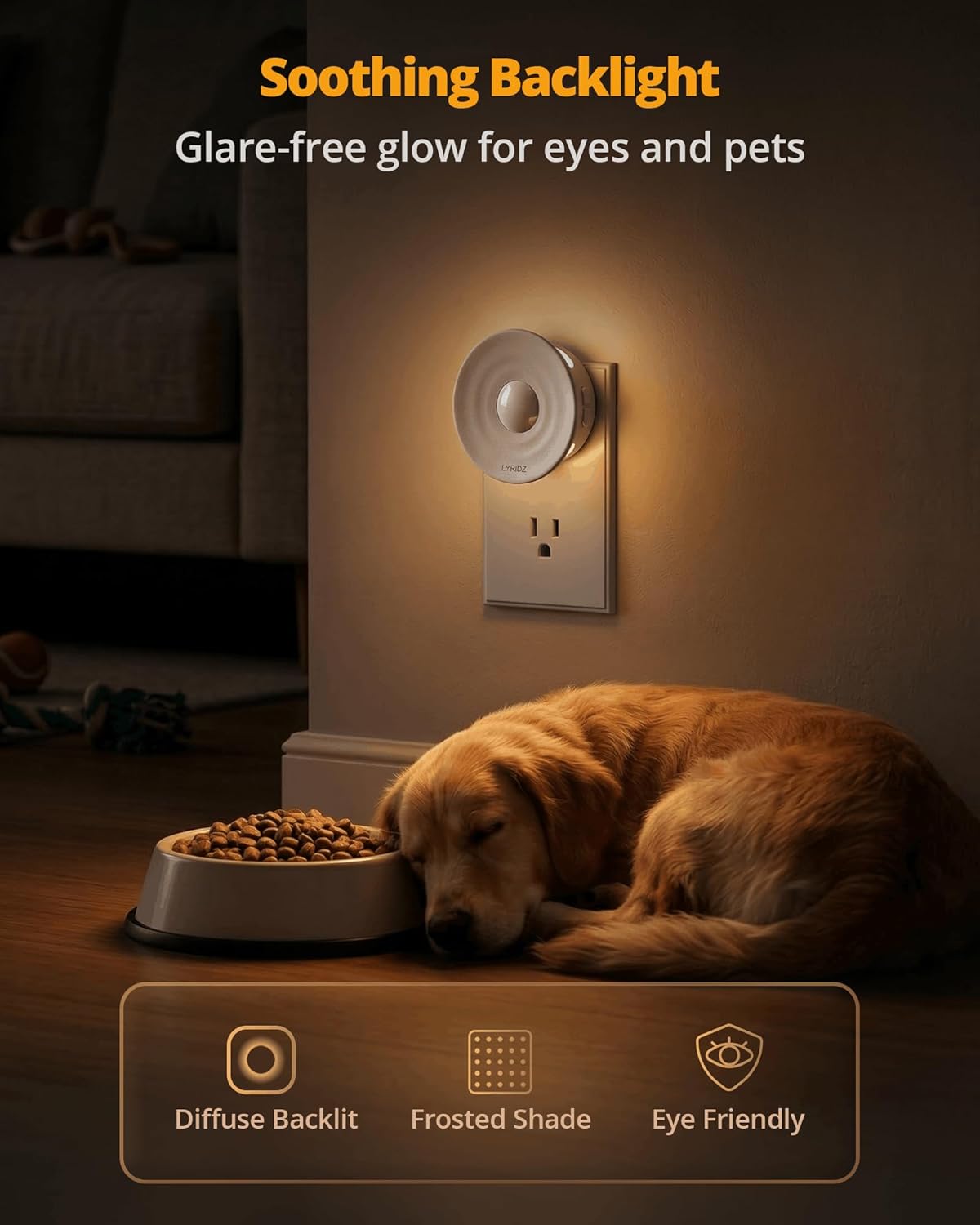 Lyridz Plug-in Backlit Motion Sensor Night Light with Dusk to Dawn Sensor, 1-50LM Precise Dimmable Wall Lights for Bedroom, Bathroom, Hallway, Stairs, Nursery, Warm White, 4-Pack