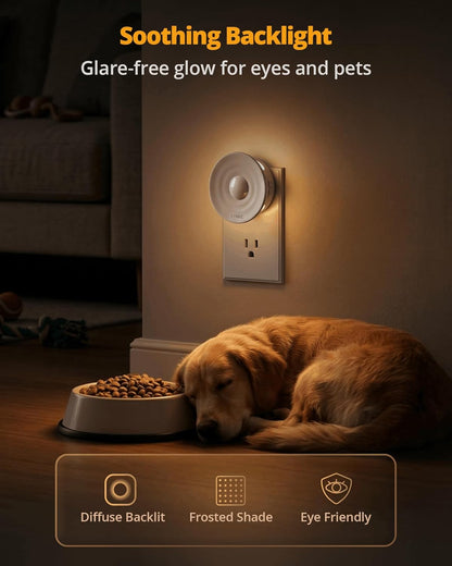 Lyridz Plug-in Backlit Motion Sensor Night Light with Dusk to Dawn Sensor, 1-50LM Precise Dimmable Wall Lights for Bedroom, Bathroom, Hallway, Stairs, Nursery, Warm White, 4-Pack