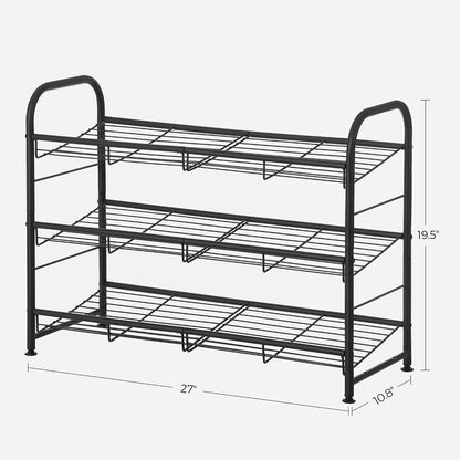SONGMICS Stackable Shoe Rack, 4 Tier Metal Shoes Rack Storage Shelf, Holds up to 16 Pairs Shoes, Adjustable Slanted Shelves Shoe Tower Organizer for Closet Entryway Small Spaces, Black