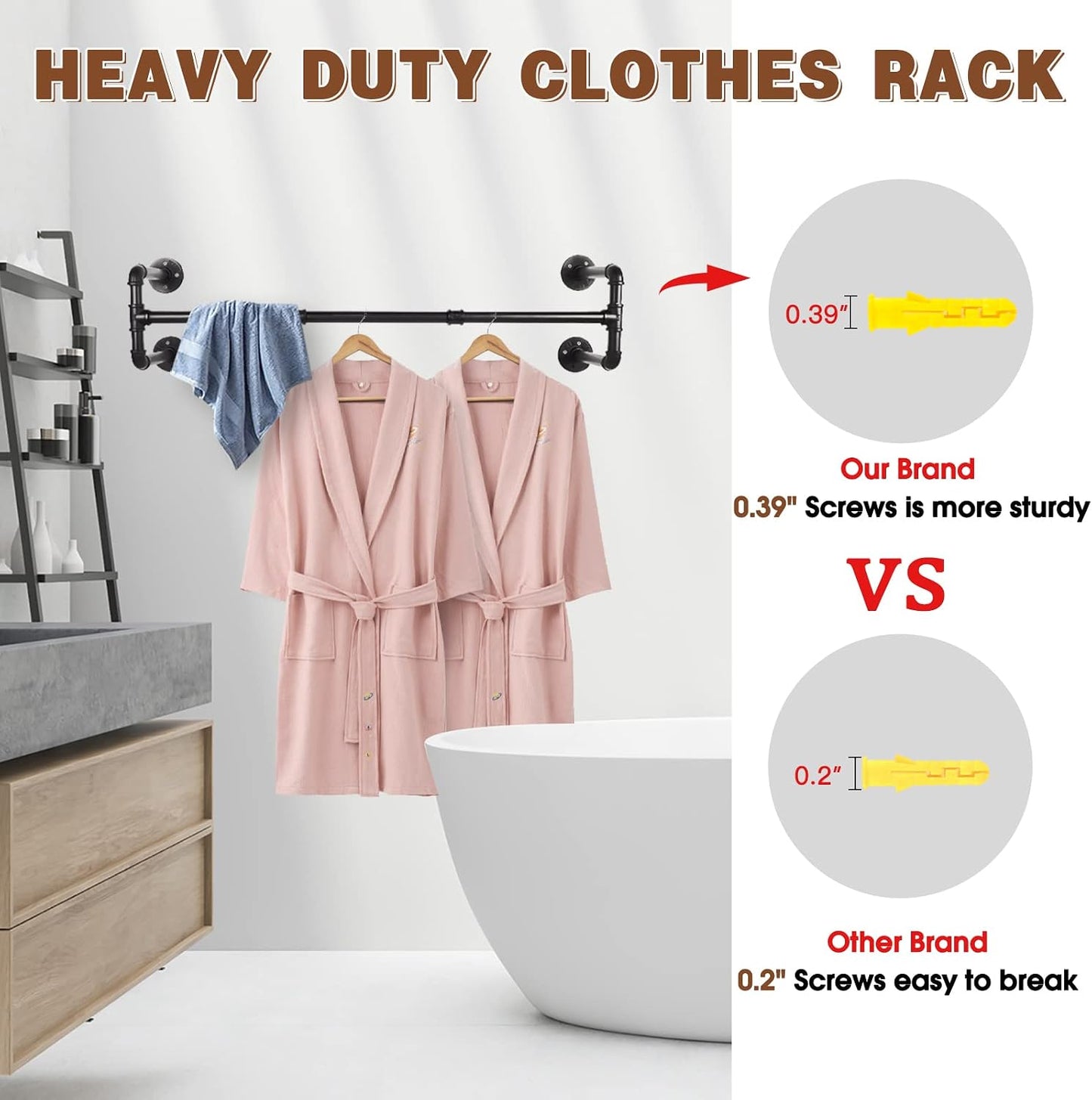 Gold Wall Mount Iaundry Drying Rack - 54" Pipe Garment Rack, Portable Heavy Duty Iron Closet Hanger Rod, Modern Metal Detachable DIY Hanging Bar for Laundry Room and Closet Storage