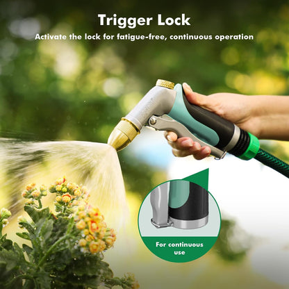 RESTMO Metal Water Hose Nozzle, Heavy Duty Garden Hose Sprayer for Outdoor | Adjustable Brass Spray Head, 4 Watering Patterns, Jet | Mist | Cone | Full, Leak-proof, Ideal for Lawn & Plant & Car, Green