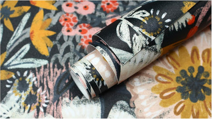 HAOKHOME Boho Peel and Stick Wallpaper Floral Wall Paper Removable for Bedroom Navy/Pink/Orange Contact Paper 17.7in x 9.8ft
