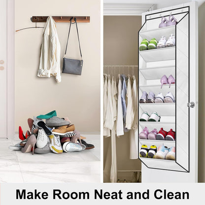 SLEEPING LAMB Over The Door Shoe Organizer for Closet with Large Deep Pockets, Narrow Shoe Rack for Door Hanging Boots Storage, Black