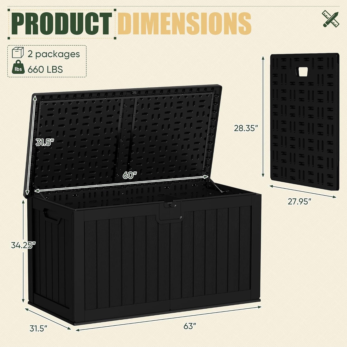 JUMMICO 31 Gallon Resin Deck Box Waterproof Indoor Outdoor Storage Boxes for Patio Furniture Cushions and Garden Tools (Brown)