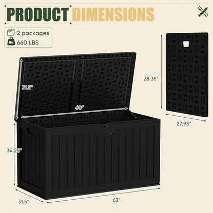 JUMMICO 31 Gallon Resin Deck Box Waterproof Indoor Outdoor Storage Boxes for Patio Furniture Cushions and Garden Tools (Brown)