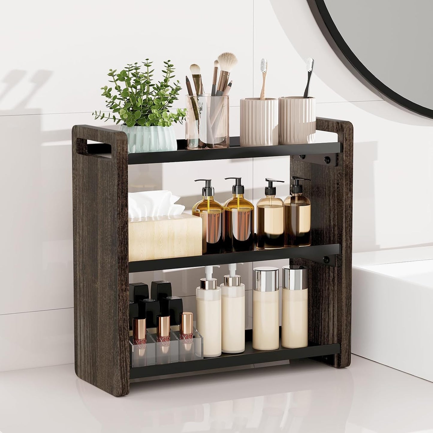 Bathroom Counter Organizer,Bathroom Counter Shelf,Bathroom Organizers,Under Sink Organizer,Cologne Organizer For Men,Colognes Stand,Cologne Cabinet,Vanity Shelf(Black 2 Tier)