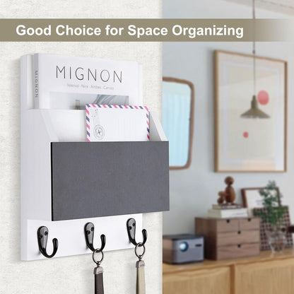 Key and Mail Holder for Wall Mount, Entryway Mail Holder with 2 Slot, Key Holder with 3 Sturdy Hooks for Coat, Dog Leash, Decorative Key Rack (8.86”W x 11.42”H x 3”D) (Black)