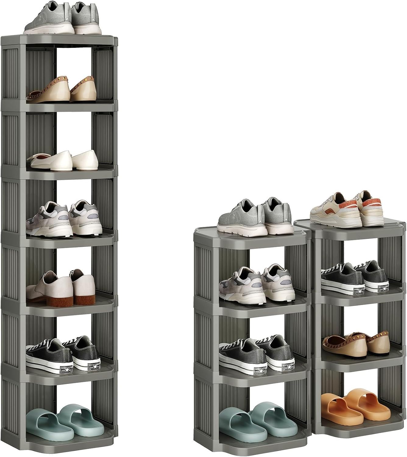 Kitstorack 8-Tier Vertical Plastic Shoe Rack, Freestanding Stackable Storage Organizer for Small Closets and Tight Spaces