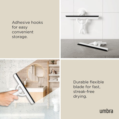 Umbra Buddy Bathroom Squeegee for Shower, Mirror, Window - Adhesive Storage Hook Included
