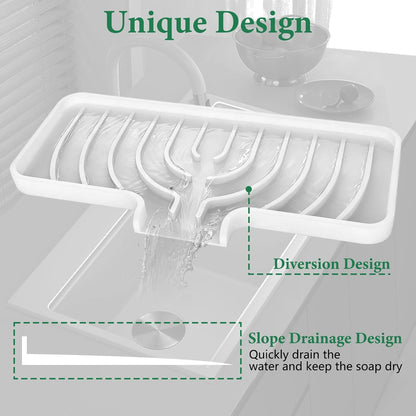 GUUKIN Sponge Holder for Kitchen Sink, Sink Caddy and Soap Tray | 10x4 inch Kitchen Sink Organizer | Compatible with Scrub Daddy, Kitchen Sink Accessories (Grey)
