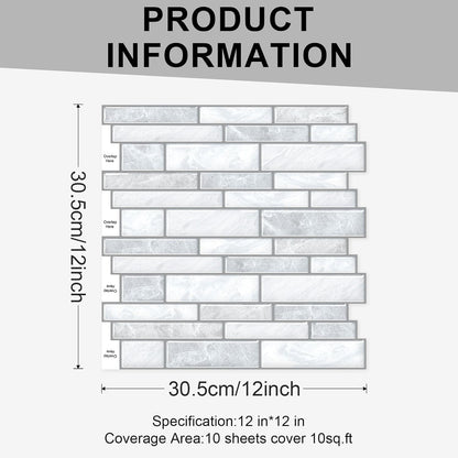 10 Sheets Peel and Stick Backsplash, Peel and Stick Tiles, Marble Look Wall Tiles Backsplash for Kitchen and Bathroom, Livingroom, 12”x12”,Blue&Grey