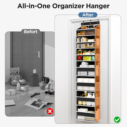 6 Tiers Over The Door Organizer, Heavy Duty Hanging Organizer Storage with Large Capacity Pockets, Behind Door Storage Hanging Shelves for Closet Wall Bathroom Bedroom Nursery Pantry, 1 Pack Grey